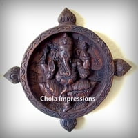 Lord Ganesh Circular Wooden Wall Mount - Antique Brown Lord Ganesh Circular Wooden Wall Mount - Antique Brown